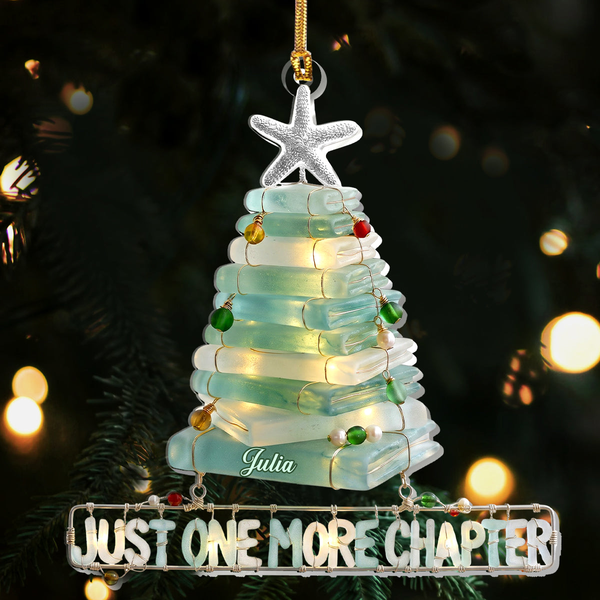 Christmas Book Tree Sea Glass Effect - Personalized 1-Layer Acrylic Ornament