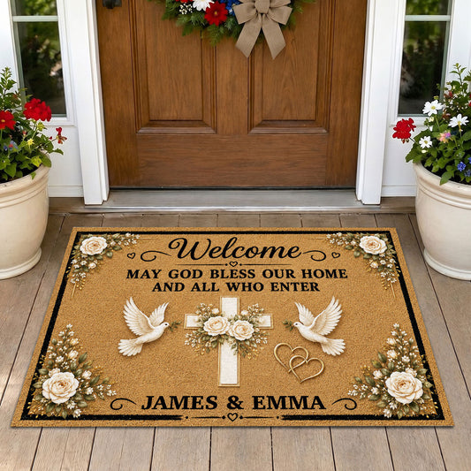 May God Bless Our Home And All Who Enter - Personalized Doormat