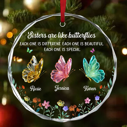 Festive Sister Love - Personalized Round Shaped Glass Ornament