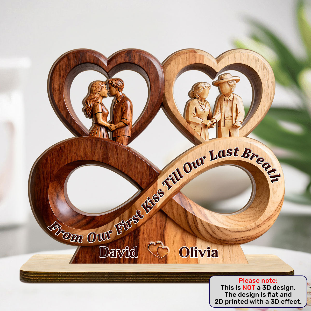 Timeless Love Infinity - Personalized 2-Layer Wood Plaque With Flat Base