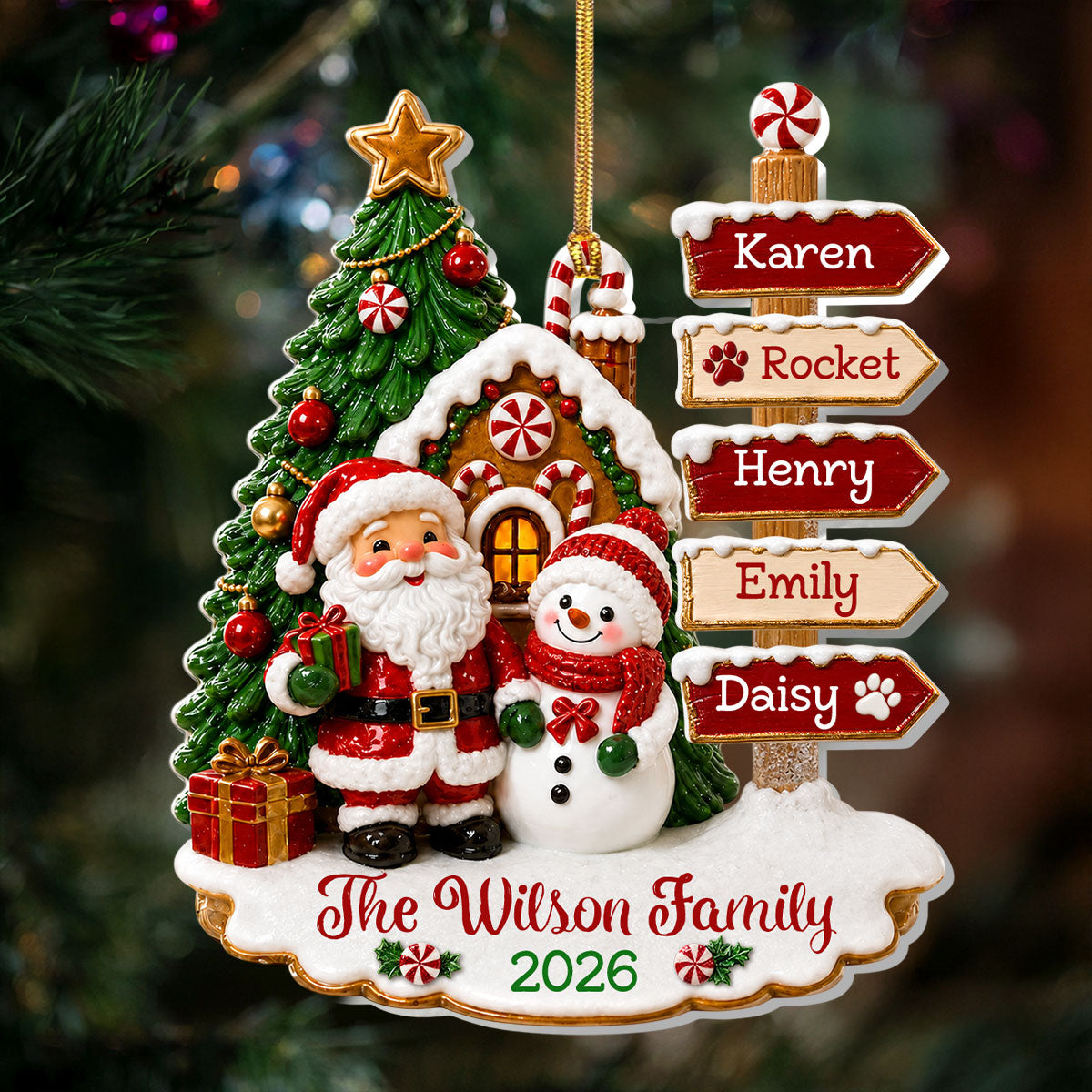 Family Signpost Christmas Custom Name - Personalized Acrylic Ornament