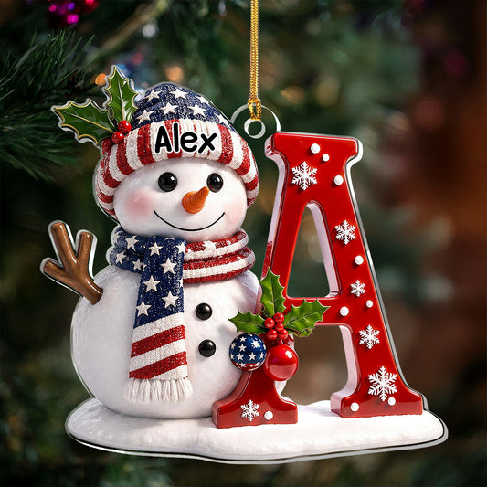 Patriotic Snowman Merry Christmas - Personalized Acrylic Ornament