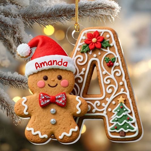 Merry Christmas - Personalized Adorable Gingerbread Letter Ornament