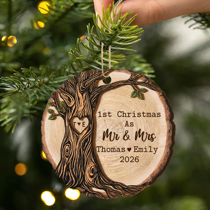 First Christmas As Mr And Mrs - Personalized 2-Layered Wooden Ornament