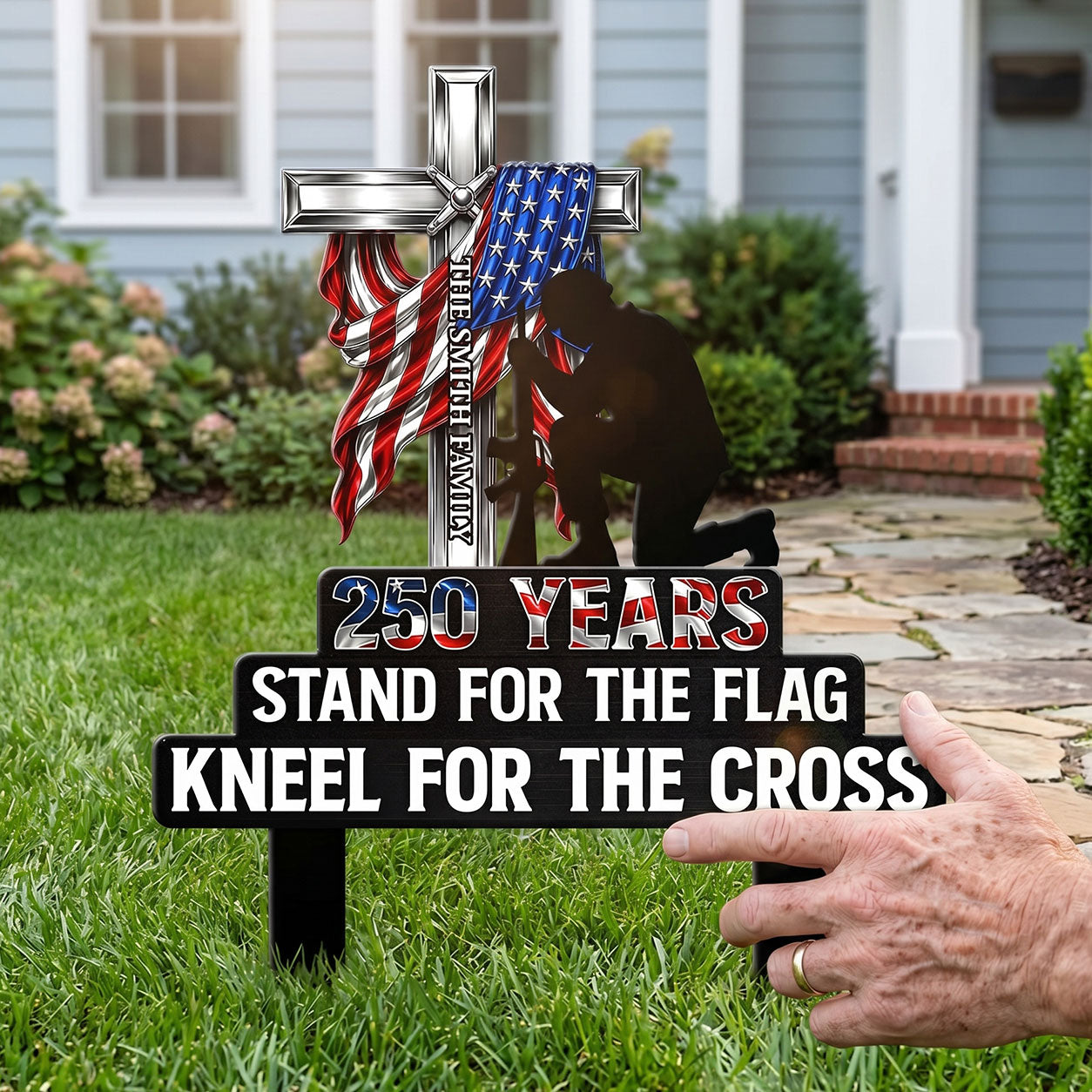 Stand For The Flag Kneel For The Cross - Personalized Metal Garden Stake