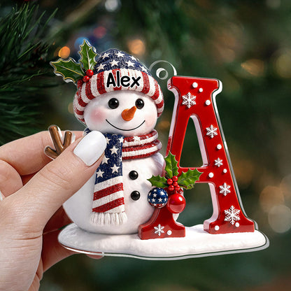 Patriotic Snowman Merry Christmas - Personalized Acrylic Ornament