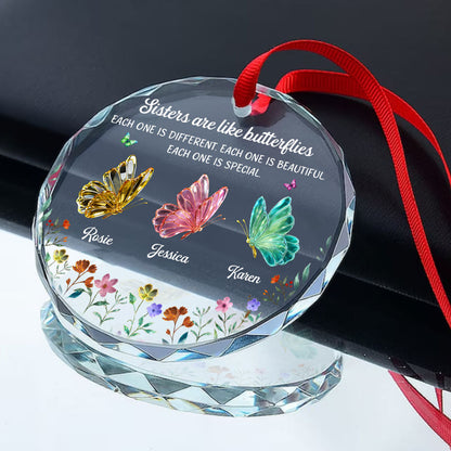 Festive Sister Love - Personalized Round Shaped Glass Ornament