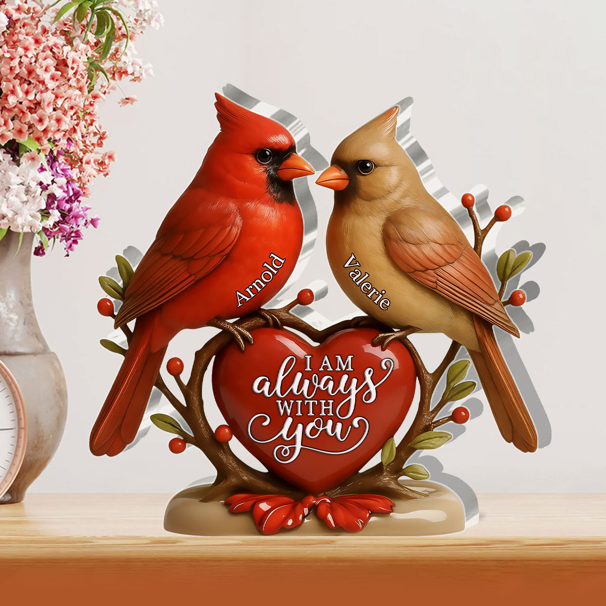 Forever Together Cardinals - Personalized Custom Shaped Squared Acrylic Couple Plaque