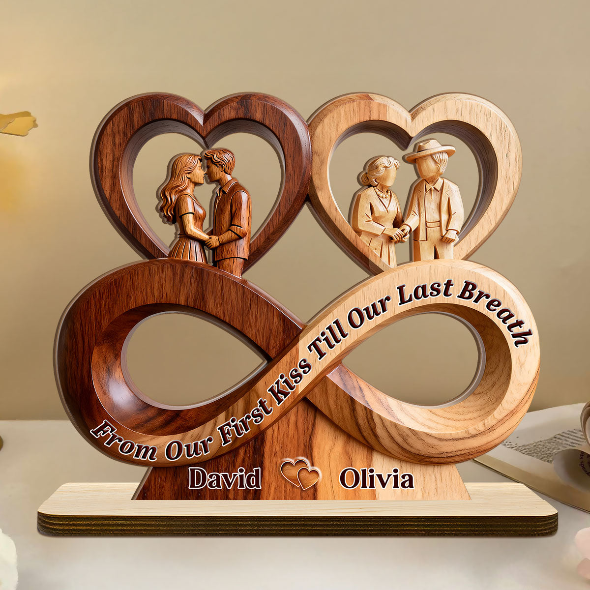 Timeless Love Infinity - Personalized 2-Layer Wood Plaque With Flat Base