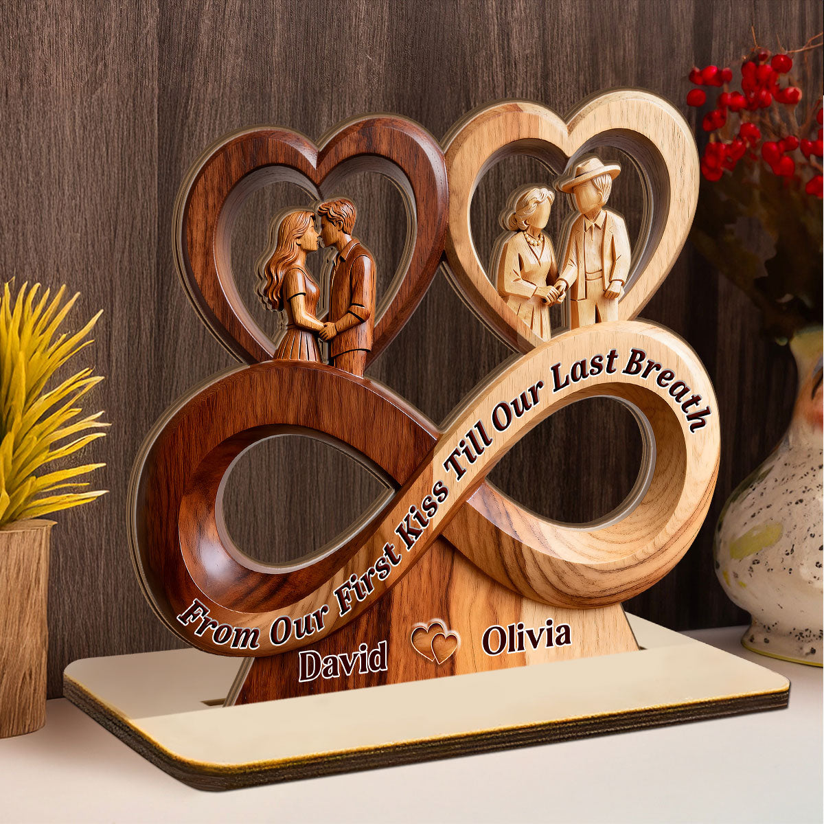 Timeless Love Infinity - Personalized 2-Layer Wood Plaque With Flat Base