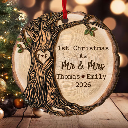 First Christmas As Mr And Mrs - Personalized 2-Layered Wooden Ornament