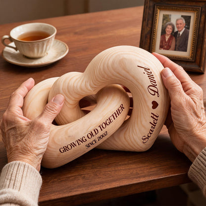 Growing Old Together - Personalized Interlocking Wooden Hearts