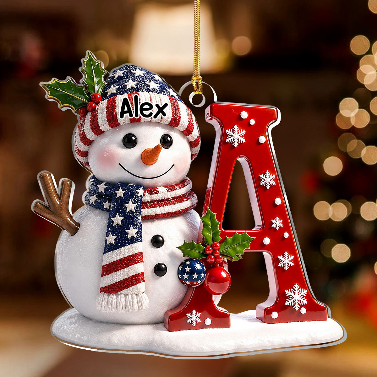 Patriotic Snowman Merry Christmas - Personalized Acrylic Ornament