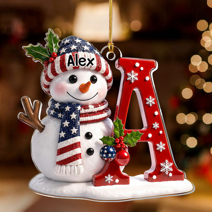 Patriotic Snowman Merry Christmas - Personalized Acrylic Ornament