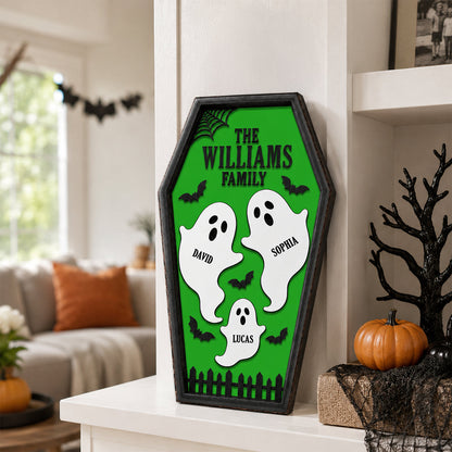 Ghost Family Coffin Sign - Personalized Wood Sign - Halloween Gift For Family