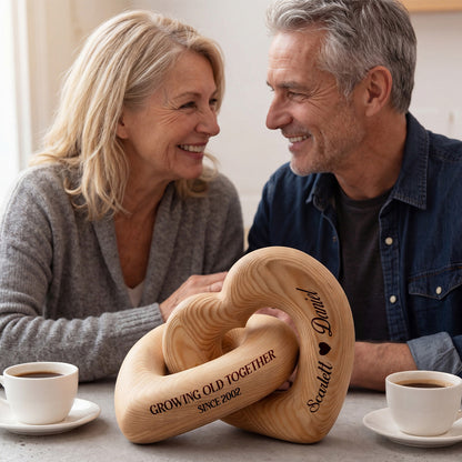 Growing Old Together - Personalized Interlocking Wooden Hearts