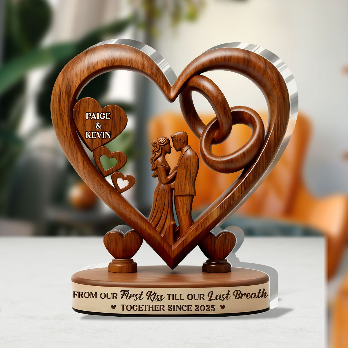 From Our First Kiss Till Our Last Breath - Personalized Custom Shaped Squared Couple Acrylic Plaque