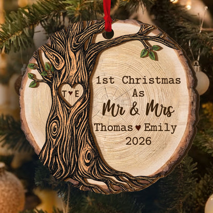 First Christmas As Mr And Mrs - Personalized 2-Layered Wooden Ornament
