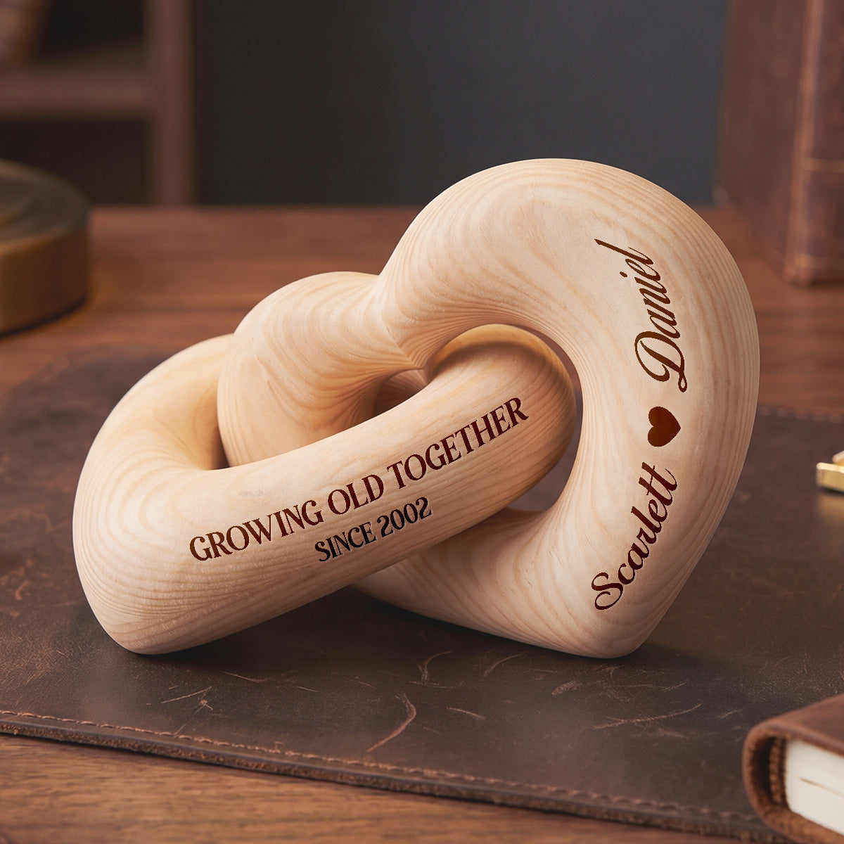 Growing Old Together - Personalized Interlocking Wooden Hearts