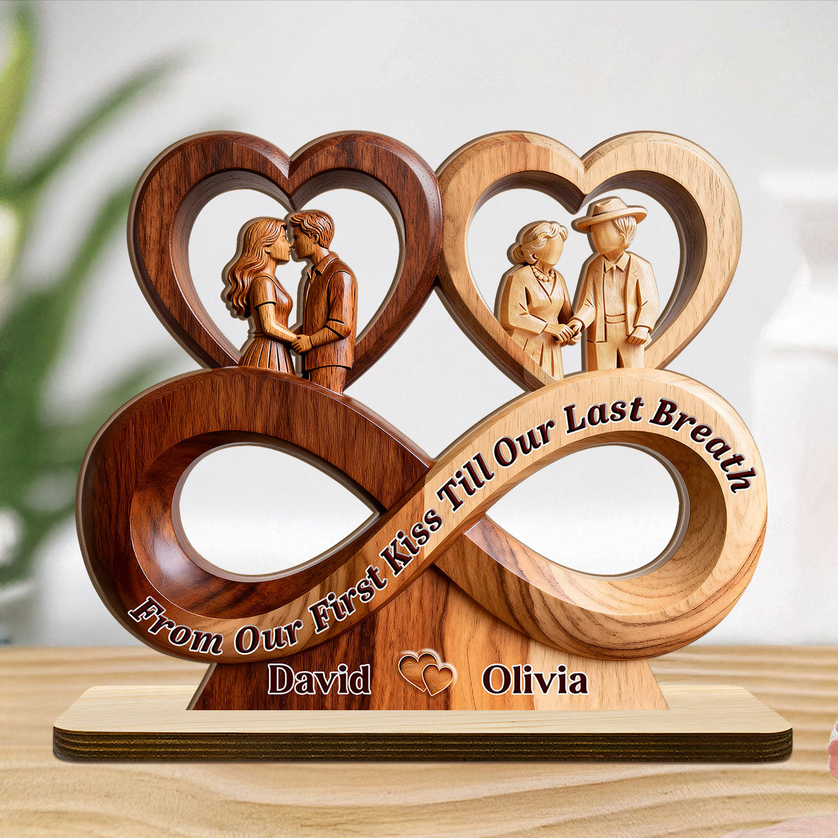 Timeless Love Infinity - Personalized 2-Layer Wood Plaque With Flat Base