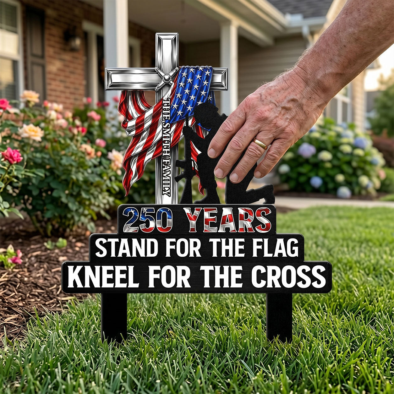 Stand For The Flag Kneel For The Cross - Personalized Metal Garden Stake