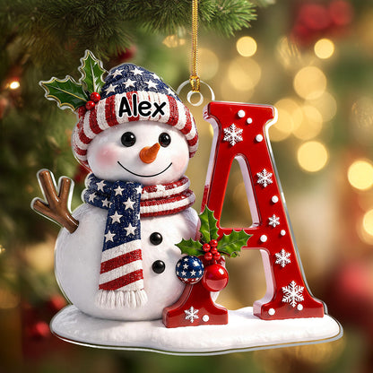 Patriotic Snowman Merry Christmas - Personalized Acrylic Ornament