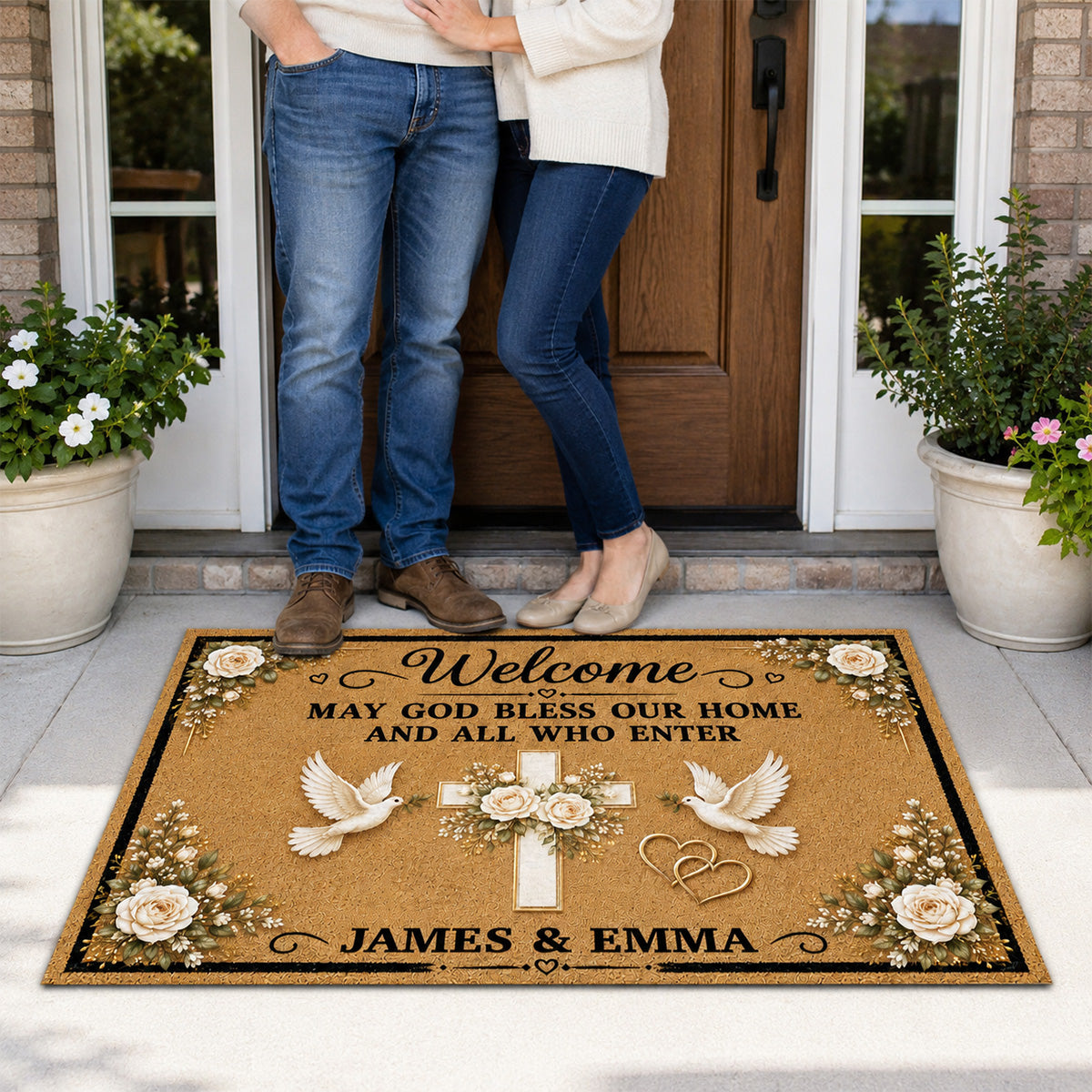 May God Bless Our Home And All Who Enter - Personalized Doormat