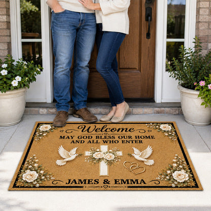 May God Bless Our Home And All Who Enter - Personalized Doormat