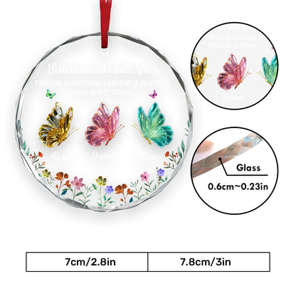 Festive Sister Love - Personalized Round Shaped Glass Ornament