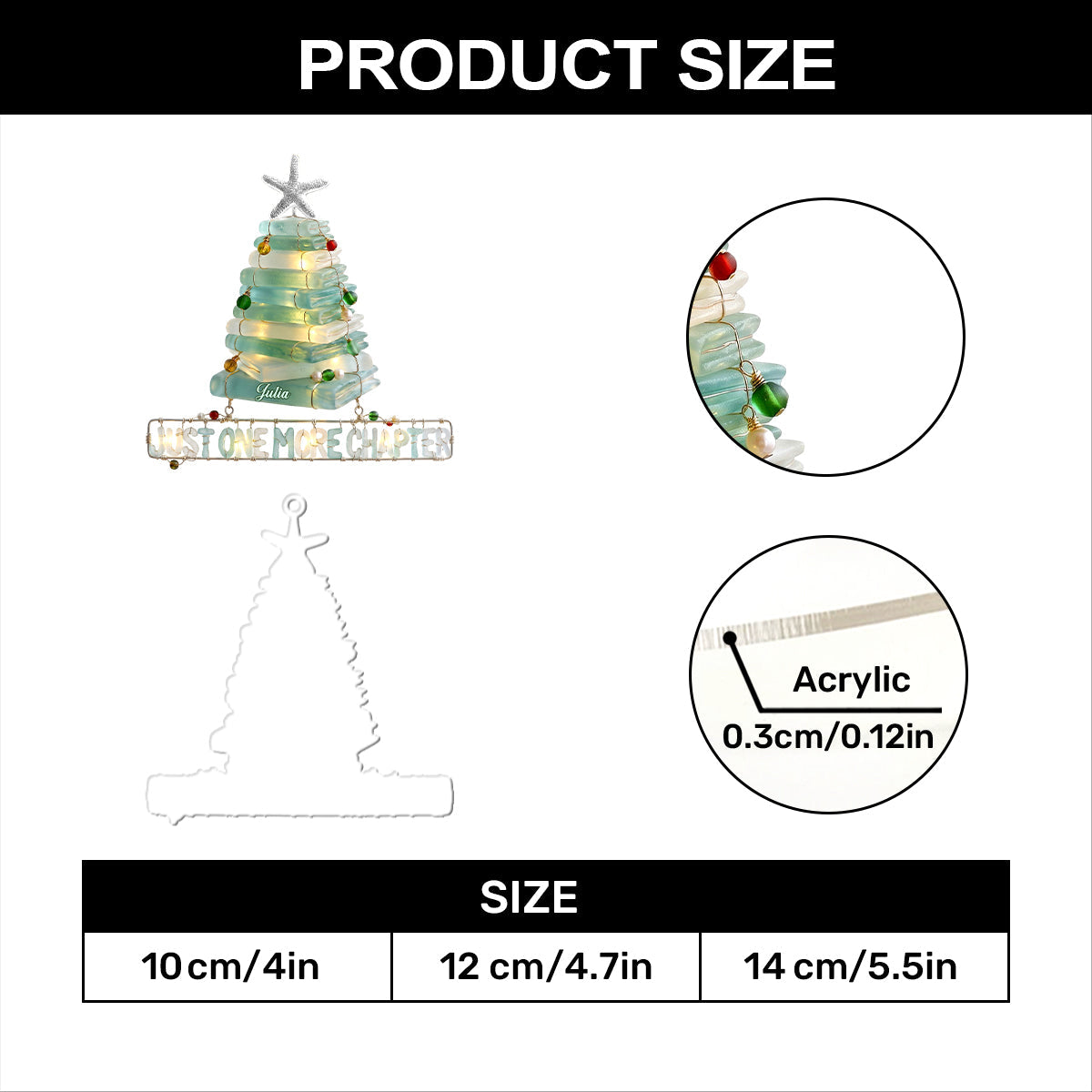 Christmas Book Tree Sea Glass Effect - Personalized 1-Layer Acrylic Ornament