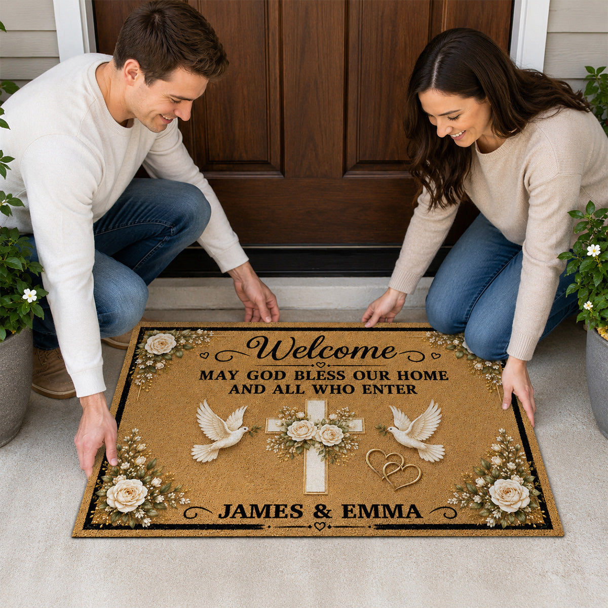May God Bless Our Home And All Who Enter - Personalized Doormat