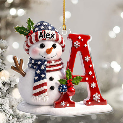 Patriotic Snowman Merry Christmas - Personalized Acrylic Ornament