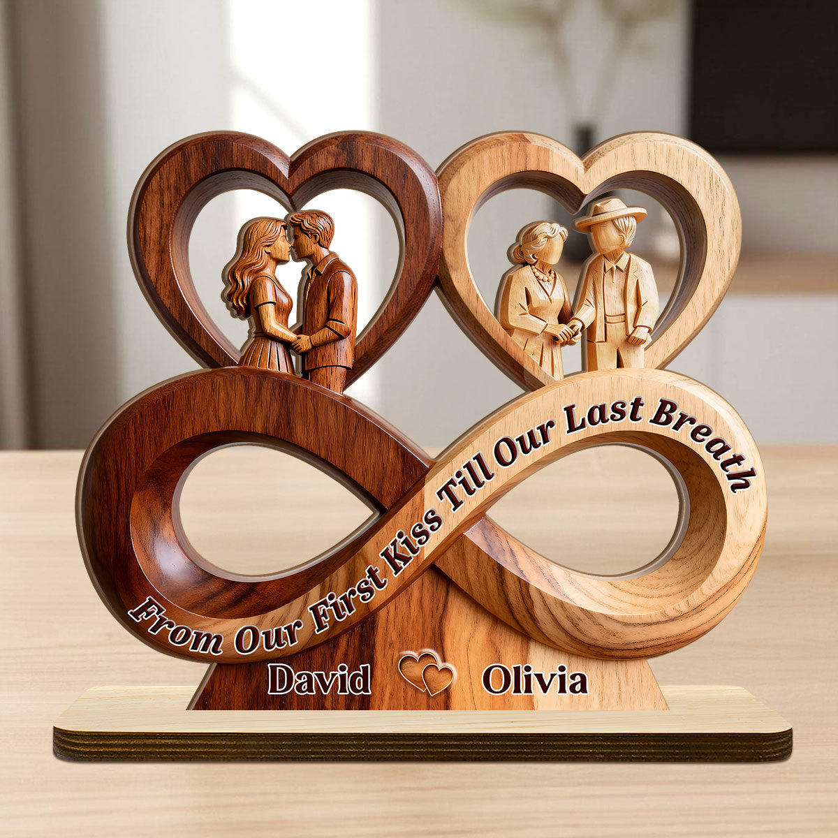 Timeless Love Infinity - Personalized 2-Layer Wood Plaque With Flat Base