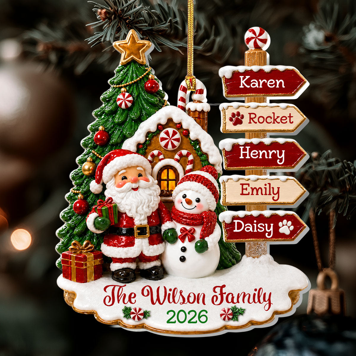 Family Signpost Christmas Custom Name - Personalized Acrylic Ornament
