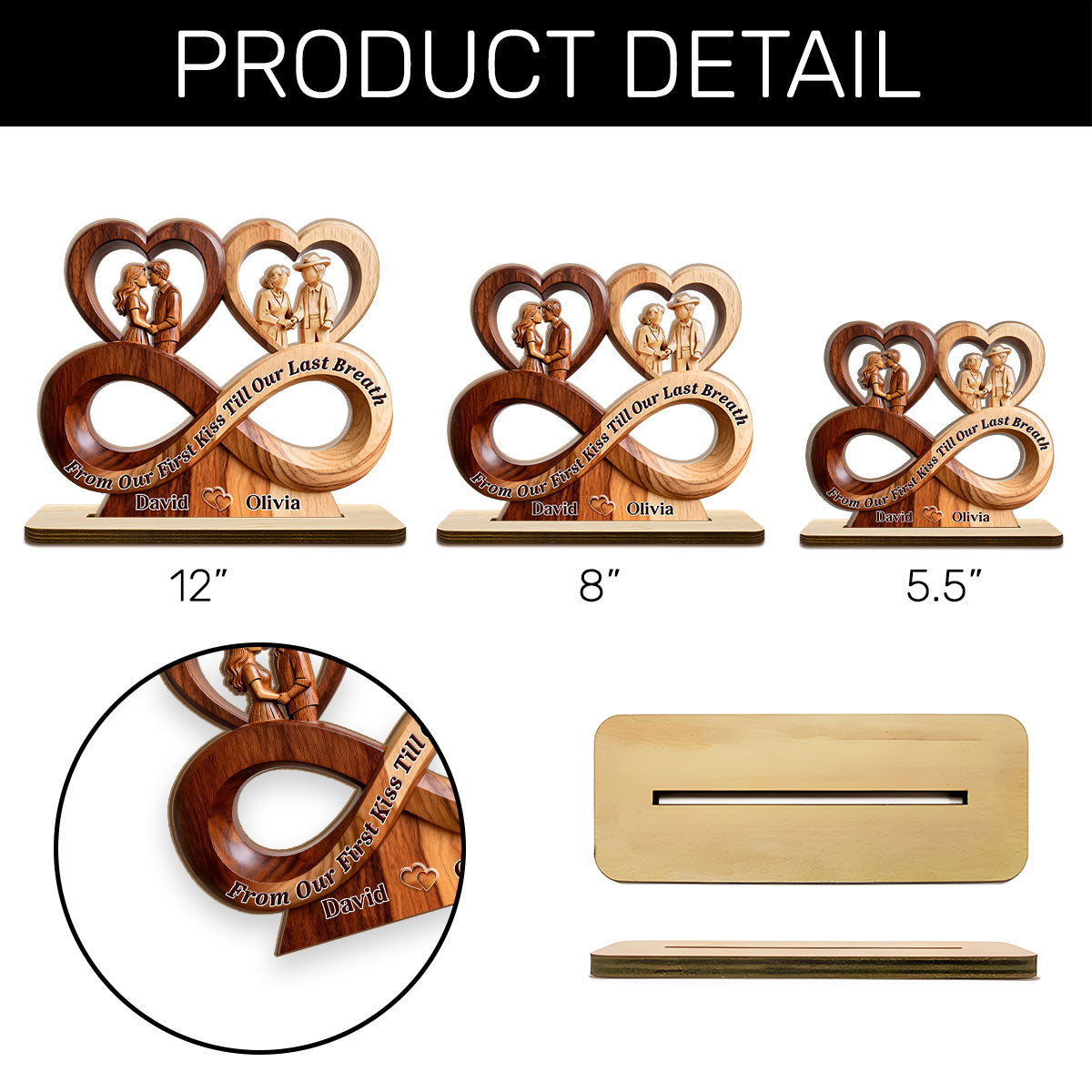 Timeless Love Infinity - Personalized 2-Layer Wood Plaque With Flat Base